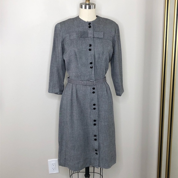 Nelly Don Vintage Grey Period Button Bow Dress - Picture 1 of 10